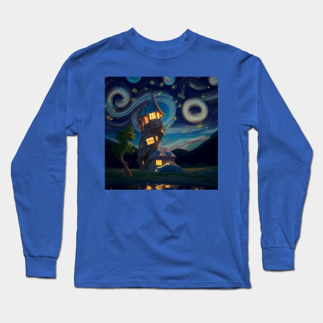 Starry Night Over The Burrow Long Sleeve T-Shirt by Grassroots Green